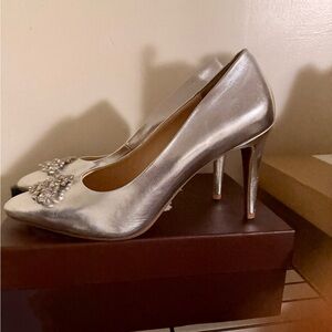 Chic Silver Women's Heels with Embellishments